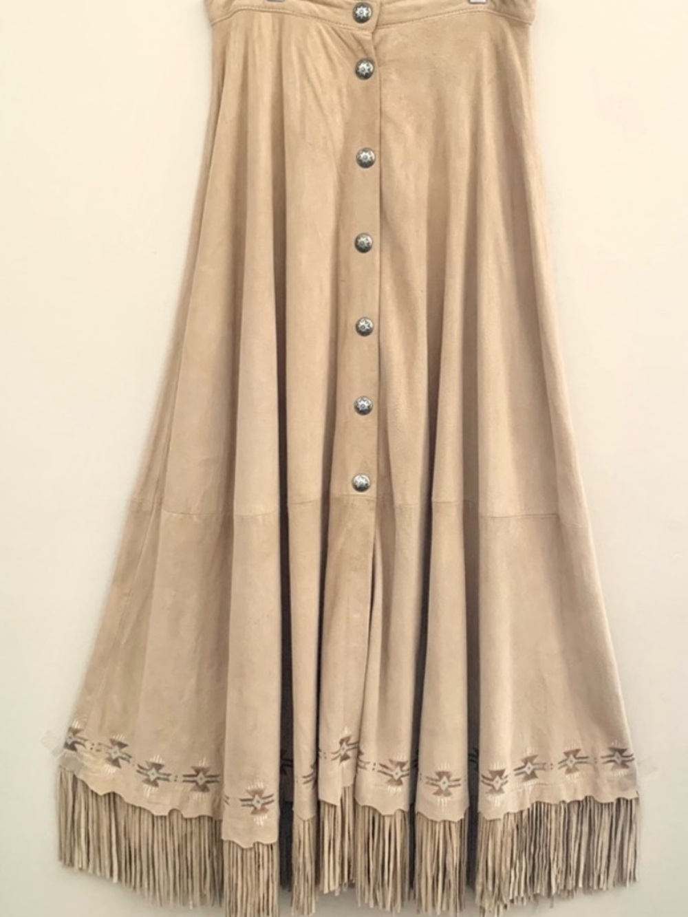 Patricia Wolf hand painted fringe skirt concho buttons up the front art to wear - Picture 7 of 10